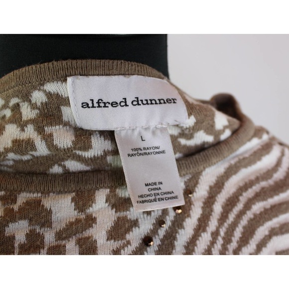 Alfred Dunner Animal Print Sweater White Tan Sequins Size L - Picture 5 of 5